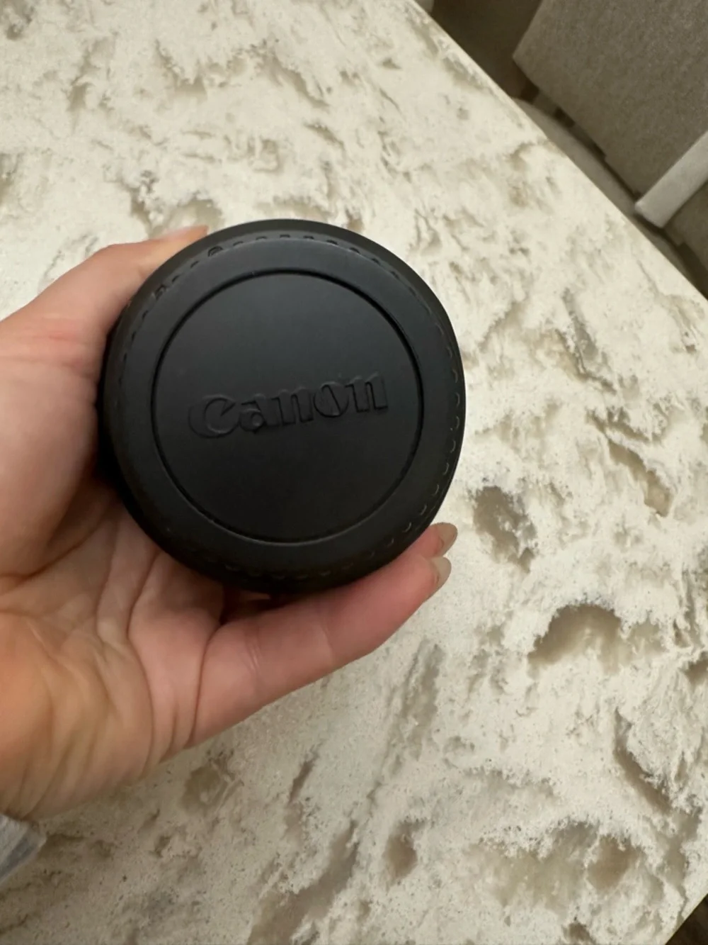 Canon Black Lens Cap with White and Gold Logos